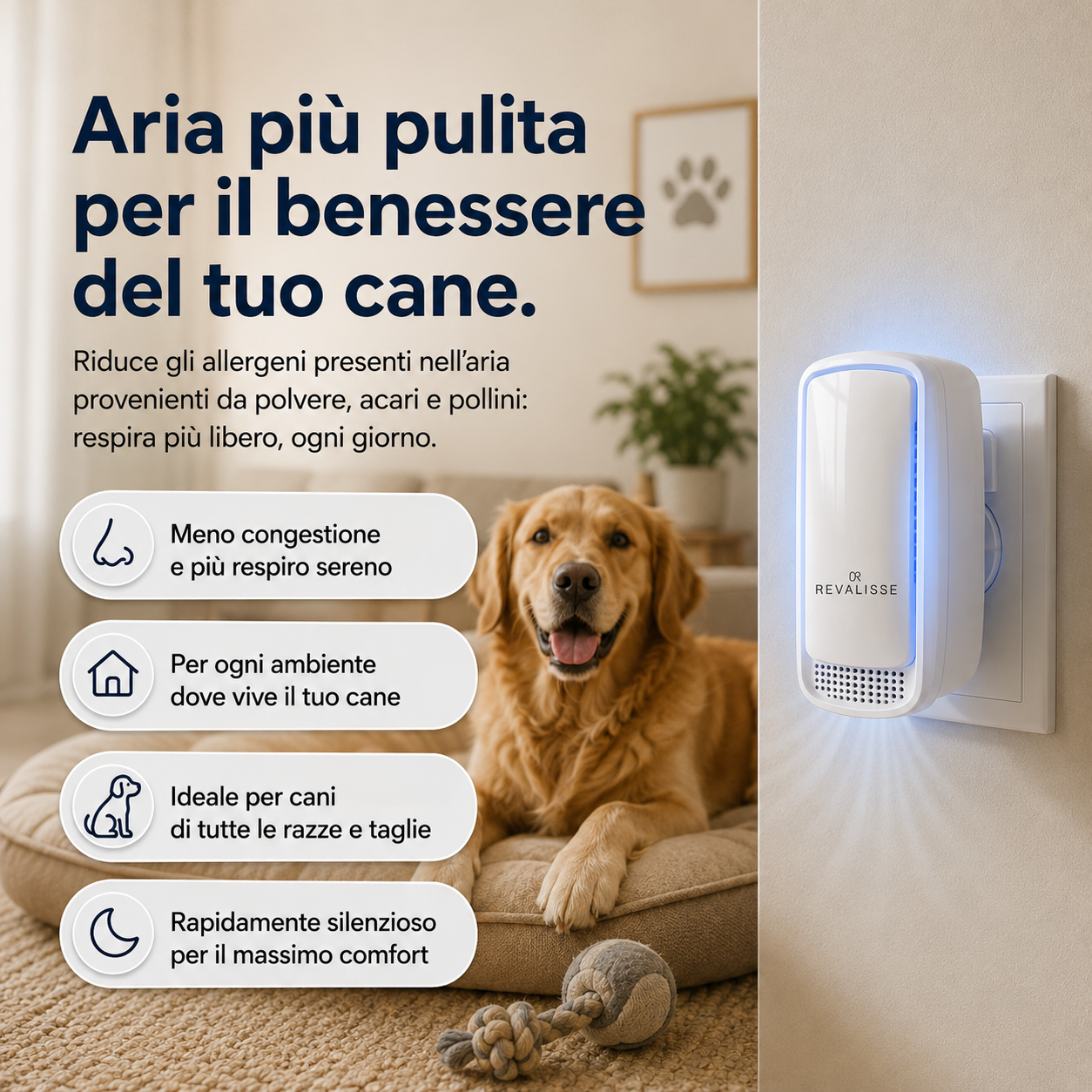 Revalisse™ - Purificatore ionico contro muffa e acari per proteggere il tuo amico a 4 zampe