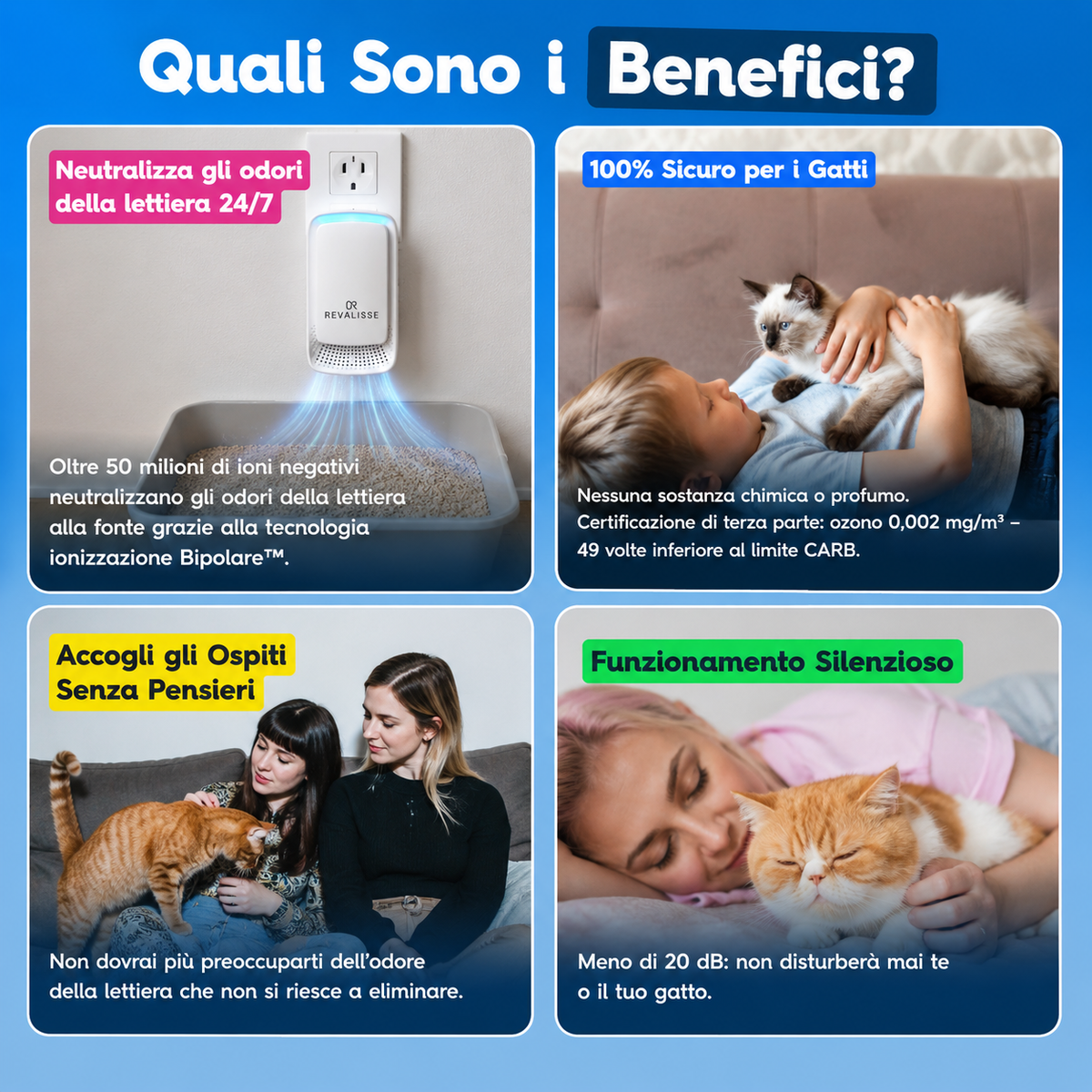 Revalisse™ - Purificatore ionico contro l'odore della lettiera, per un'aria pulita